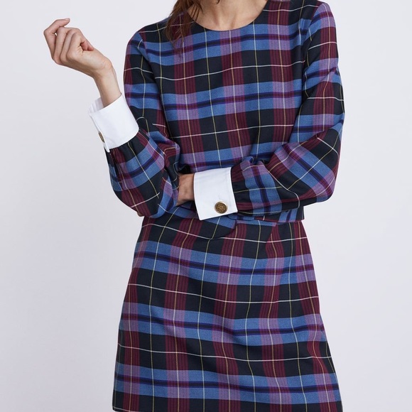 Plaid Belted Dress With Button Cuffs - Picture 3 of 8